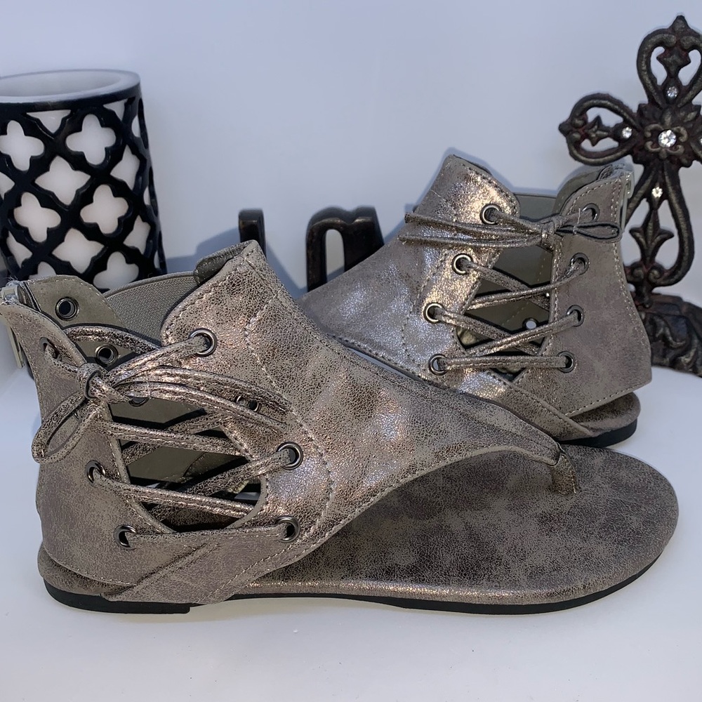 PEWTER silver gladiator ankle high bootie sandals New in box NIB 7 7.5 8.5 9